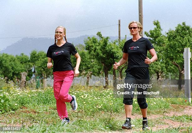 Ariane Sommer, Kristin Otto ZDF-Taktik-Show "Auge um Auge", Mallorca/Balearen/Spanien, Jogging, Joggen, Laufen, Fitness, Sonnen-Brille,