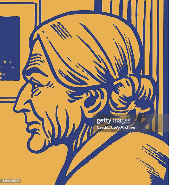 alte frau seitenansicht - runzlig stock-grafiken, -clipart, -cartoons und -symbole
