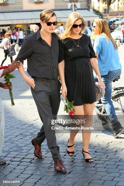 Sam Riley and Alexandra Maria Lara sighting at Piazza Del Popolo on September 14, 2013 in Rome, Italy.
