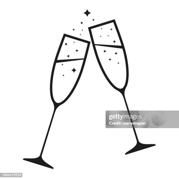 ikone des champagnerglases. feierlicher toast - champagnerglas stock-grafiken, -clipart, -cartoons und -symbole