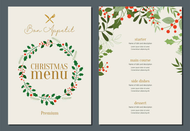christmas menu with wreath frame - christmas stock illustrations
