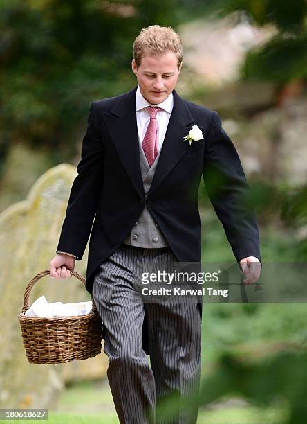 Guy Pelly attends the wedding of James Meade and Lady Laura Marsham at The Parish Church of St. Nicholas Gayton on September 14, 2013 in King's Lynn,...