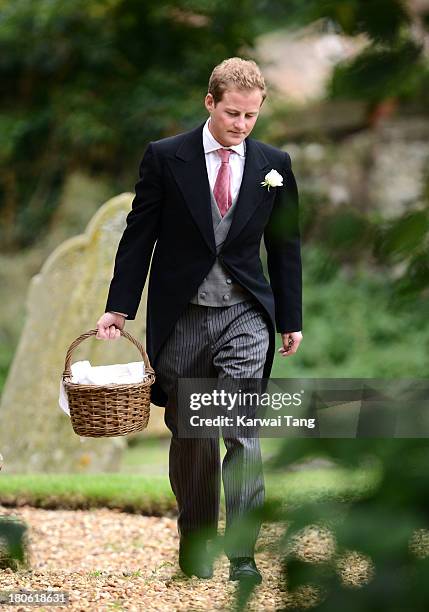 Guy Pelly attends the wedding of James Meade and Lady Laura Marsham at The Parish Church of St. Nicholas Gayton on September 14, 2013 in King's Lynn,...