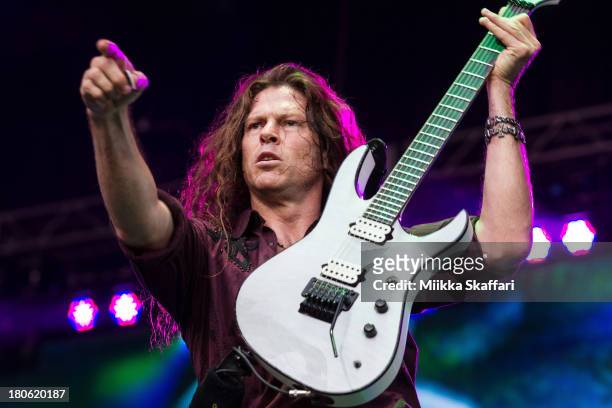 Guitarist Chris Broderick of Megadeth performs in Monster Energy's Aftershock Festival at Discovery Park on September 14, 2013 in Sacramento,...