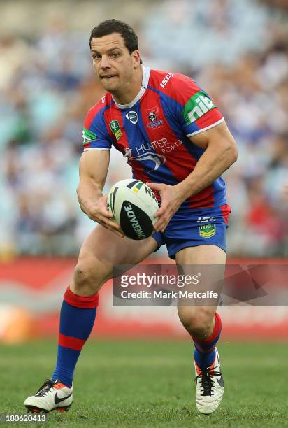 Jarrod Mullen of the Knights in action during the NRL Elimination Final match between the Canterbury Bulldogs and the Newcastle Knights at ANZ...