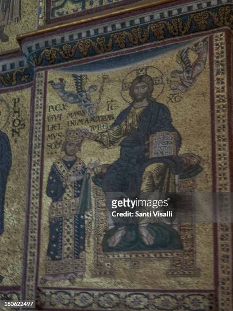 Mosaic Christ crowns King William II Monreale on August 6,2013 in Palermo, Italy.