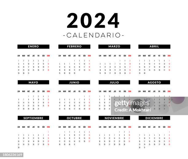 ilustraciones, imágenes clip art, dibujos animados e iconos de stock de calendario 2024 en español. - calendario español