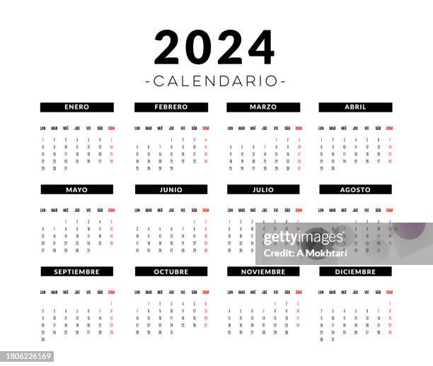 illustrazioni stock, clip art, cartoni animati e icone di tendenza di calendario 2024 in spagnolo. - cultura spagnola