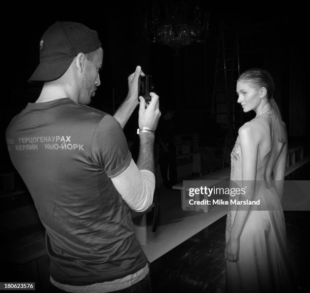 Model walks the runway at the Julien Macdonald show during London Fashion Week SS14 on September 14, 2013 in London, England.