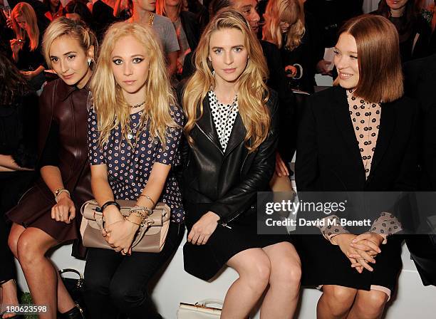 Tallulah Harlech, Elisabeth von Thurn und Taxis, Juno Temple, Brit Marling and Lea Seydoux attend the Mulberry Spring/Summer 2014 show during London...