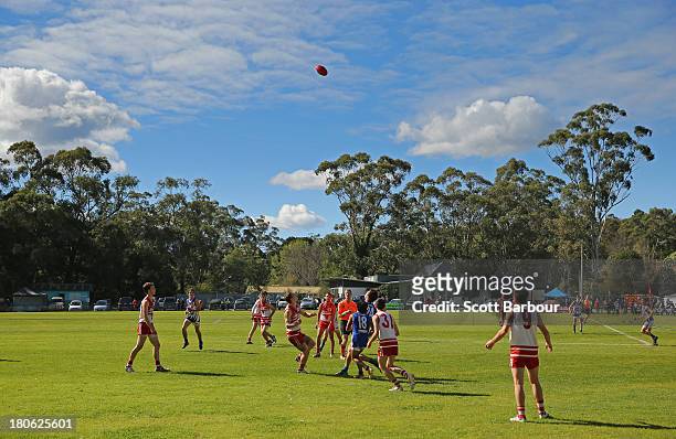 General view during the Yarra Valley Mountain District Football League Under 18 Grand Final between Olinda Ferny Creek and Warburton Millgrove at...