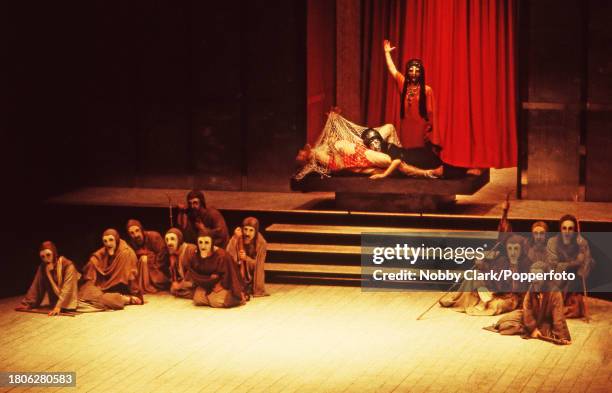 The Oresteia by Aeschylus, adapted by Tony Harrison. Dress rehearsal at the National Olivier Theatre in London, circa November 1981. The Oresteia is...