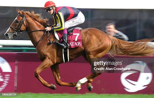 Christophe Soumillon riding Orfevre easily win The Qatar Prix Foy at Longchamp racecourse on September 15, 2013 in Paris, France.