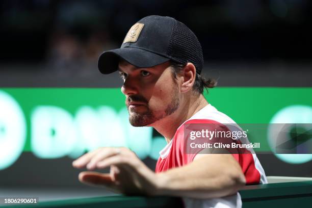 Frank Dancevic, Captain of Canada, looks on during the Quarter Final match against Finland in the Davis Cup at Palacio de Deportes Jose Maria Martin...