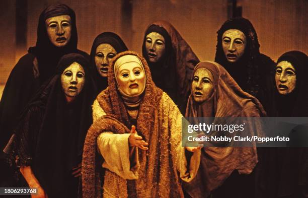 The Oresteia by Aeschylus, adapted by Tony Harrison. Dress rehearsal at the National Olivier Theatre in London, circa November 1981. The Oresteia is...