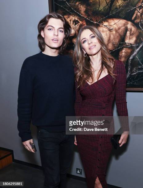 Damian Hurley and Elizabeth Hurley attend a private view of Mario Testino's new exhibition 'Gone Wild' at Hamiltons Gallery on November 21, 2023 in...