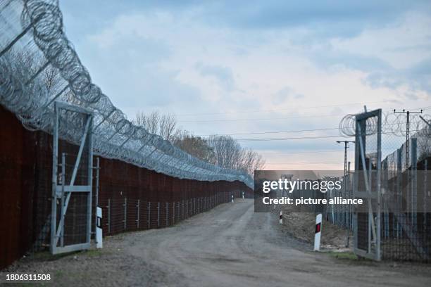 November 2023, Hungary, Roszke: A barbed wire fence stands on the Hungarian-Serbian border near the village of Roszke, Hungary, November 27, 2023....