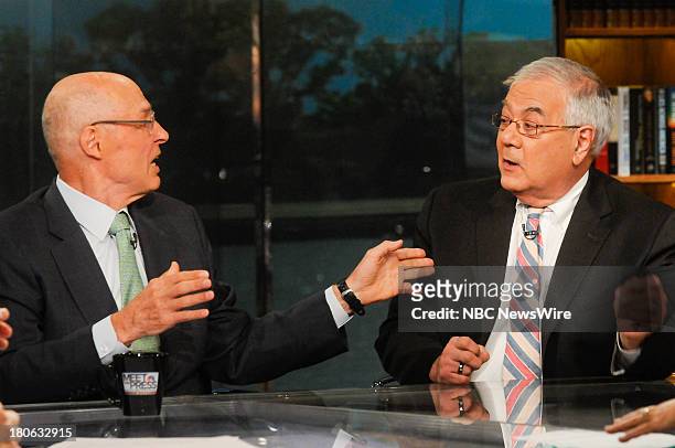Pictured: Fmr. U.S. Treasury Secretary Hank Paulson, left, and Fmr. Rep. Barney Frank right, appear on "Meet the Press" in Washington, D.C., Sunday,...