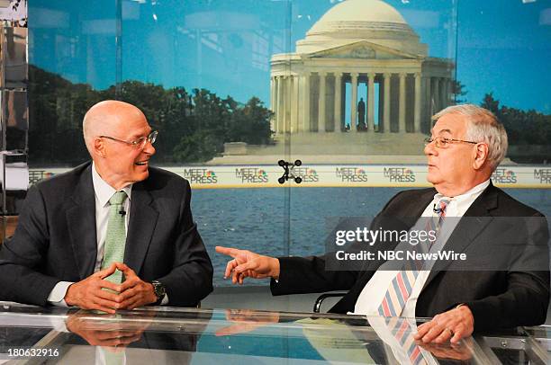 Pictured: Fmr. U.S. Treasury Secretary Hank Paulson, left, and Fmr. Rep. Barney Frank right, appear on "Meet the Press" in Washington, D.C., Sunday,...