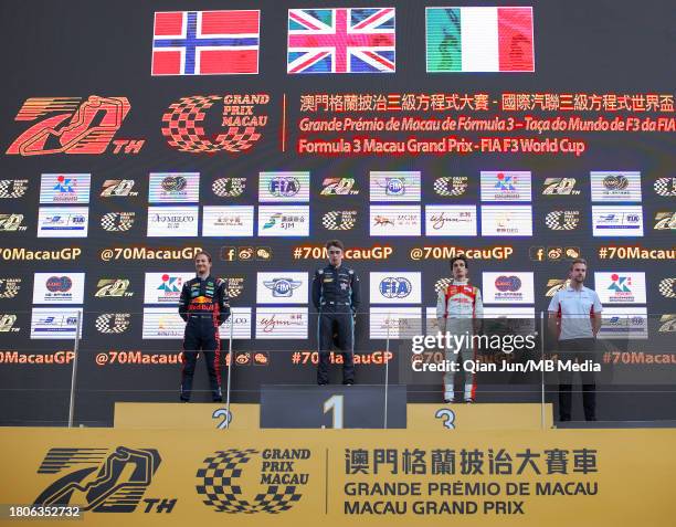 Dennis Hauger of Norway and MP MOTORSPORT , Luke Browning of Great Britain and Hitech Pulse-Eight and Gabriele Mini of Italy and SJM Theodore PREMA...