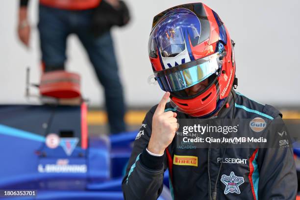 Luke Browning of Great Britain and Hitech Pulse-Eight celebrates his win in parc feme during the Formula 3 Macau Grand Prix FIA F3 World Cup as part...