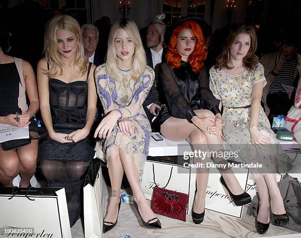 Pixie Lott, Peaches Geldof, Paloma Faith and Anna Kendrick attend the Temperley London show during London Fashion Week SS14 on September 15, 2013 in...