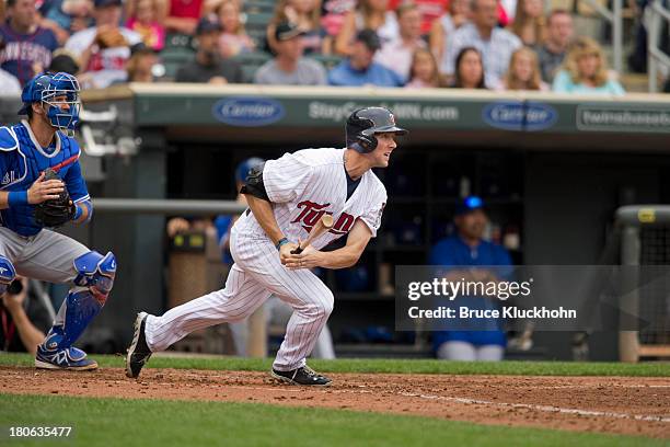 Clete Thomas of the Minnesota Twins bats against the Toronto Blue Jays on September 8, 2013 at Target Field in Minneapolis, Minnesota. The Blue Jays...