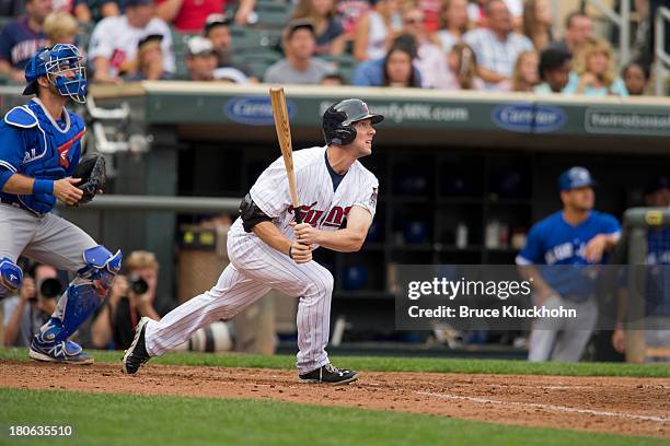Clete Thomas of the Minnesota Twins bats against the Toronto Blue Jays on September 8, 2013 at Target Field in Minneapolis, Minnesota. The Blue Jays...