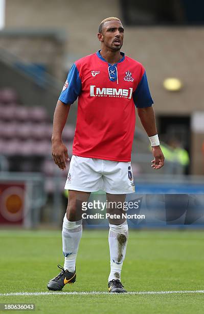 Leon Legge of Gillingham in action during the Sky Bet League One match between Coventry City and Gillingham at Sixfields Stadium on September 15,...