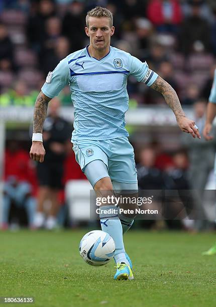 Carl Baker of Coventry City in action during the Sky Bet League One match between Coventry City and Gillingham at Sixfields Stadium on September 15,...