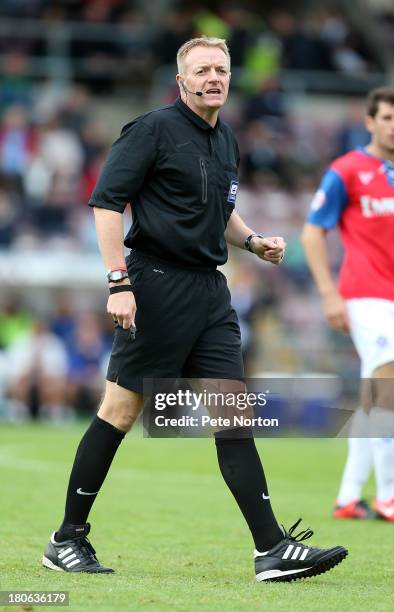 Referee Trevor Kettle in action during the Sky Bet League One match between Coventry City and Gillingham at Sixfields Stadium on September 15, 2013...