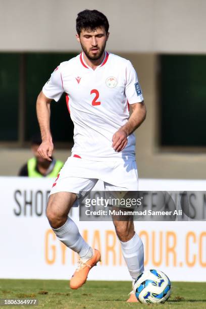 Zoir Dzhuraboev of Tajikistan in action during the 2026 FIFA World Cup AFC Qualifier Group G match between Pakistan and Tajikistan at Jinnah Sports...