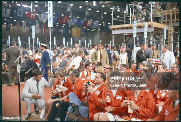 View of members of the Florida delegation to the 1968 Republican National Convention as they sit in Miami Beach Convention Center, Miami Beach,...