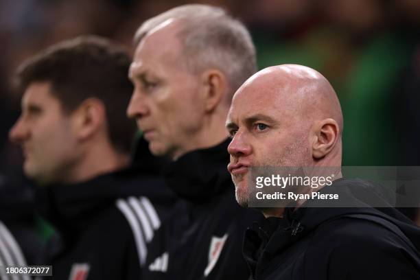 Robert Page, Head Coach of Wales, looks on prior to the UEFA EURO 2024 European qualifier match between Wales and Turkey at Cardiff City Stadium on...