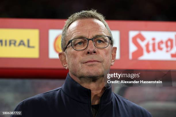 Ralf Rangnick, Head Coach of Austria, looks on prior to the international friendly match between Austria and Germany at Ernst Happel Stadion on...