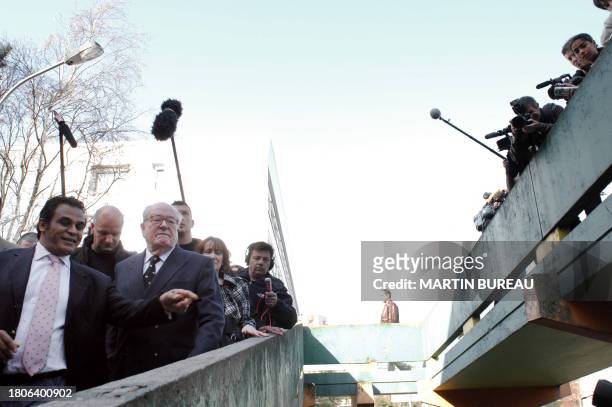 France's far-right party Front National president and presidential candidate Jean-Marie Le Pen visits, with FN's local representative Farid Smahi ,...