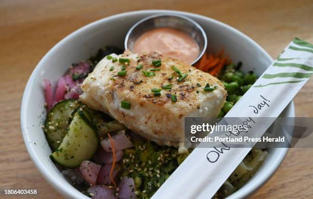 August 6: SoPo rice bowl with halibut at SoPo Seafood Sunday, August 6, 2023.