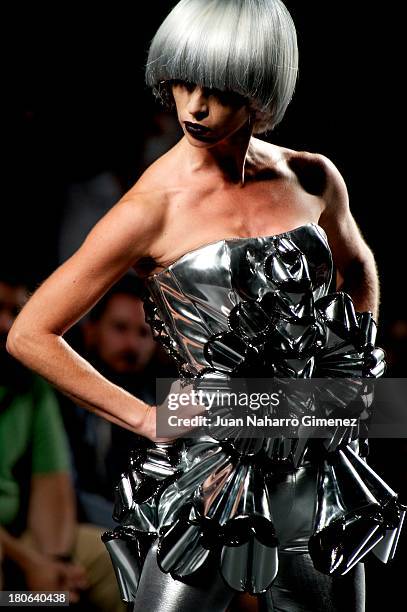 Model showcases designs by Maya Hansen on the runway at Maya Hansen show during Mercedes Benz Fashion Week Madrid Spring/Summer 2014 at Ifema on...