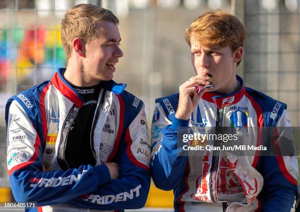 Richard Verschoor of the Netherlands and TRIDENT MOTORSPORT and Roman Stanek of the Czech Republic and TRIDENT MOTORSPORT during the Formula 3 Macau...