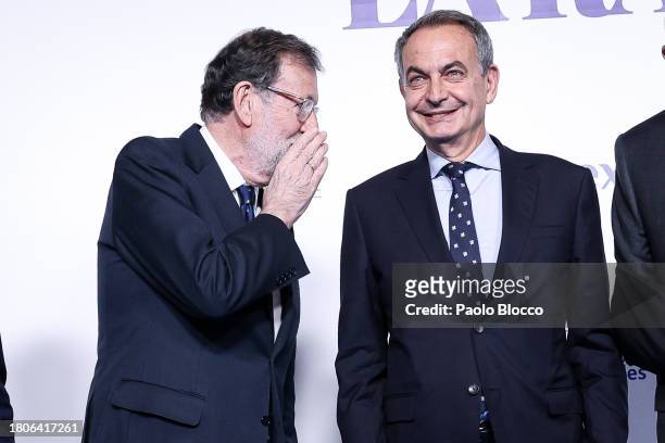 Jose Luis Rodriguez Zapatero and Mariano Rajoy attend the 25th Anniversary of the "La Razón" Newspaper at La Razón HQ on November 21, 2023 in Madrid,...