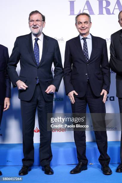 Jose Luis Rodriguez Zapatero and Mariano Rajoy attend the 25th Anniversary of the "La Razón" Newspaper at La Razón HQ on November 21, 2023 in Madrid,...