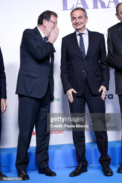 Jose Luis Rodriguez Zapatero and Mariano Rajoy attend the 25th Anniversary of the "La Razón" Newspaper at La Razón HQ on November 21, 2023 in Madrid,...