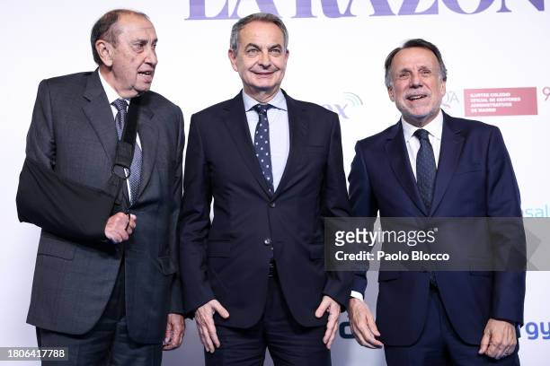 Jose Luis Rodriguez Zapatero and José Creuheras attend the 25th Anniversary of the "La Razón" Newspaper at La Razón HQ on November 21, 2023 in...