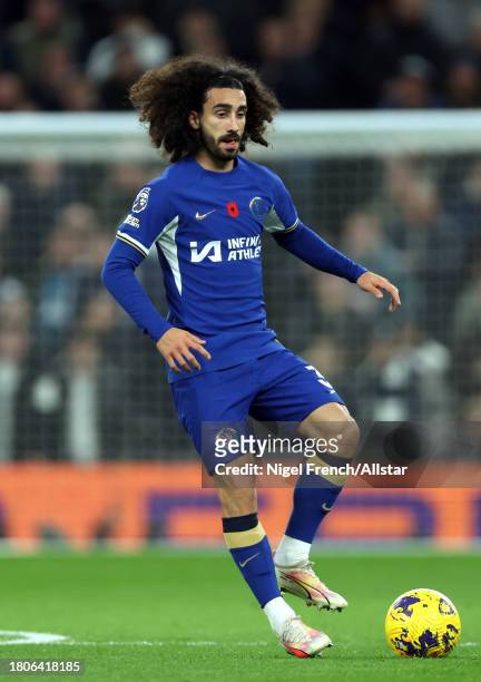 Marc Cucurella of Chelsea on the ball during the Premier League match between Tottenham Hotspur and Chelsea FC at Tottenham Hotspur Stadium on...