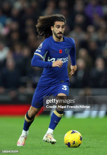 Marc Cucurella of Chelsea on the ball during the Premier League match between Tottenham Hotspur and Chelsea FC at Tottenham Hotspur Stadium on...