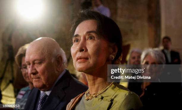 Myanmar's opposition leader and Nobel Peace Prize laureate Aung San Suu Kyi attends the opening ceremony of 17th Forum 2000 Conference on September...