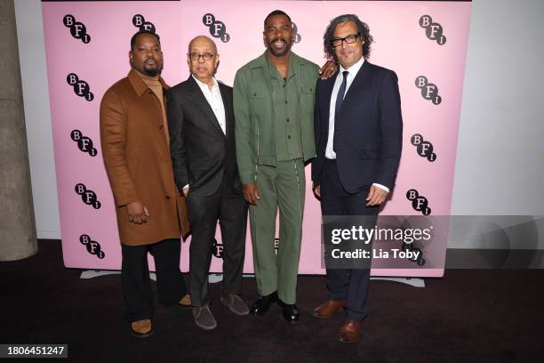 Aml Ameen, George C. Wolfe, Colman Domingo and David Olusoga attend the "Rustin" Preview and Q&A at BFI Southbank on November 21, 2023 in London,...