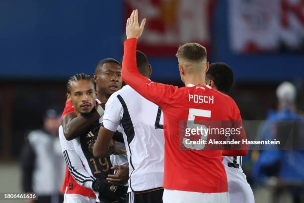 Leroy Sane of Germany reacts after being shown a red card during the international friendly match between Austria and Germany at Ernst Happel Stadion...