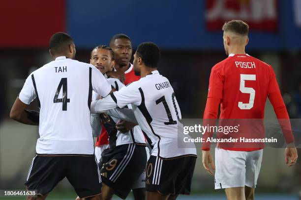 Leroy Sane of Germany reacts after being shown a red card during the international friendly match between Austria and Germany at Ernst Happel Stadion...