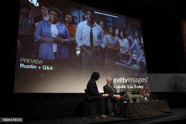 David Olusoga, George C. Wolfe, Colman Domingo and Aml Ameen attend the "Rustin" Preview and Q&A at BFI Southbank on November 21, 2023 in London,...